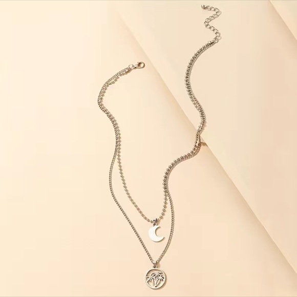 Silver 925 Plated Boho Moon Coconut Tree Summer Beach Style Necklace - Picture 4 of 4